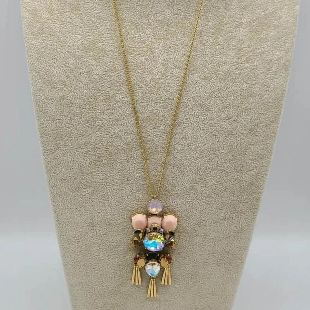 J Crew Vintage Long Chain With Crystal Cluster Pendant